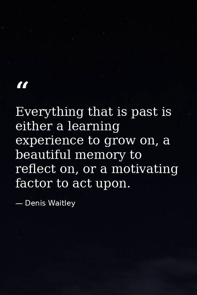 Everything that is past is either a learning experience to grow on, a beautiful memory to reflect on, or a motivating fa — Denis Waitley