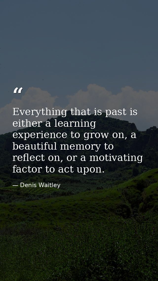 Everything that is past is either a learning experience to grow on, a beautiful memory to reflect on, or a motivating fa — Denis Waitley