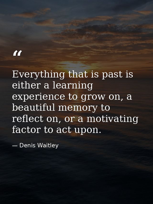 Everything that is past is either a learning experience to grow on, a beautiful memory to reflect on, or a motivating fa — Denis Waitley