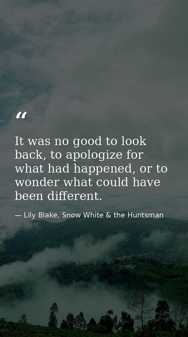 It was no good to look back, to apologize for what had happened, or to wonder what could have been different. — Lily Blake, Snow White & the Huntsman