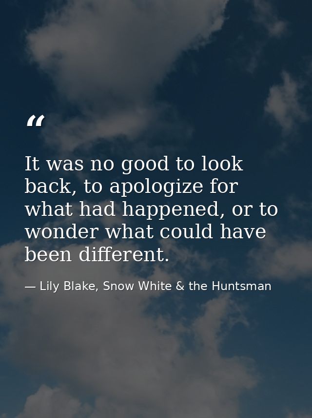 It was no good to look back, to apologize for what had happened, or to wonder what could have been different. — Lily Blake, Snow White & the Huntsman