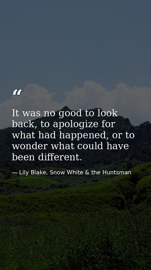 It was no good to look back, to apologize for what had happened, or to wonder what could have been different. — Lily Blake, Snow White & the Huntsman