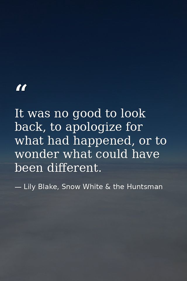It was no good to look back, to apologize for what had happened, or to wonder what could have been different. — Lily Blake, Snow White & the Huntsman