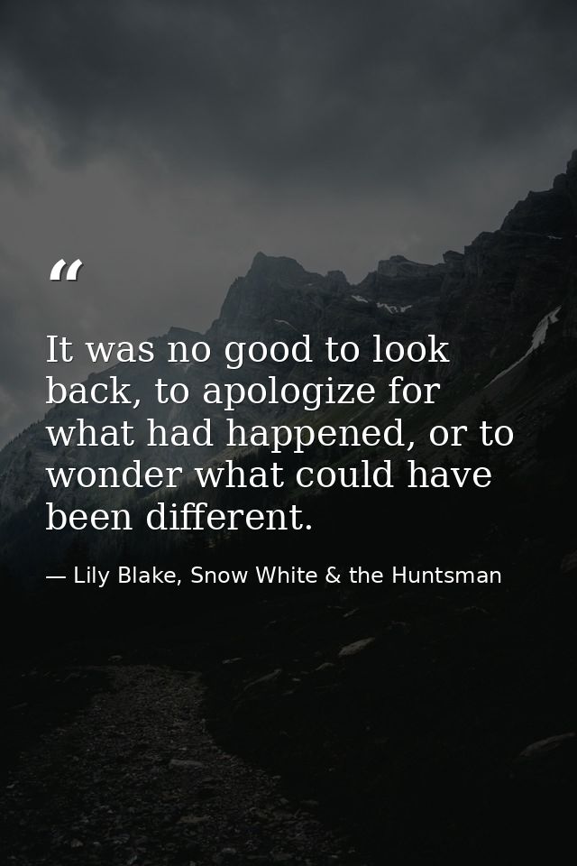 It was no good to look back, to apologize for what had happened, or to wonder what could have been different. — Lily Blake, Snow White & the Huntsman