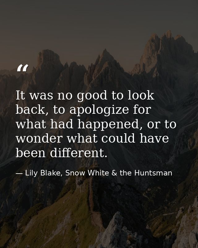 It was no good to look back, to apologize for what had happened, or to wonder what could have been different. — Lily Blake, Snow White & the Huntsman