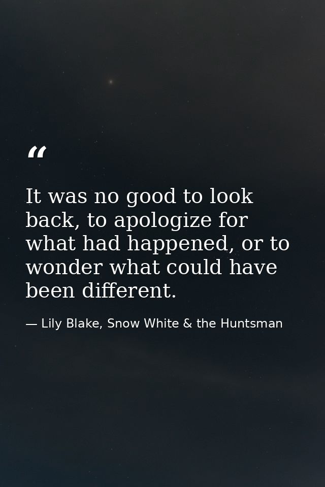 It was no good to look back, to apologize for what had happened, or to wonder what could have been different. — Lily Blake, Snow White & the Huntsman