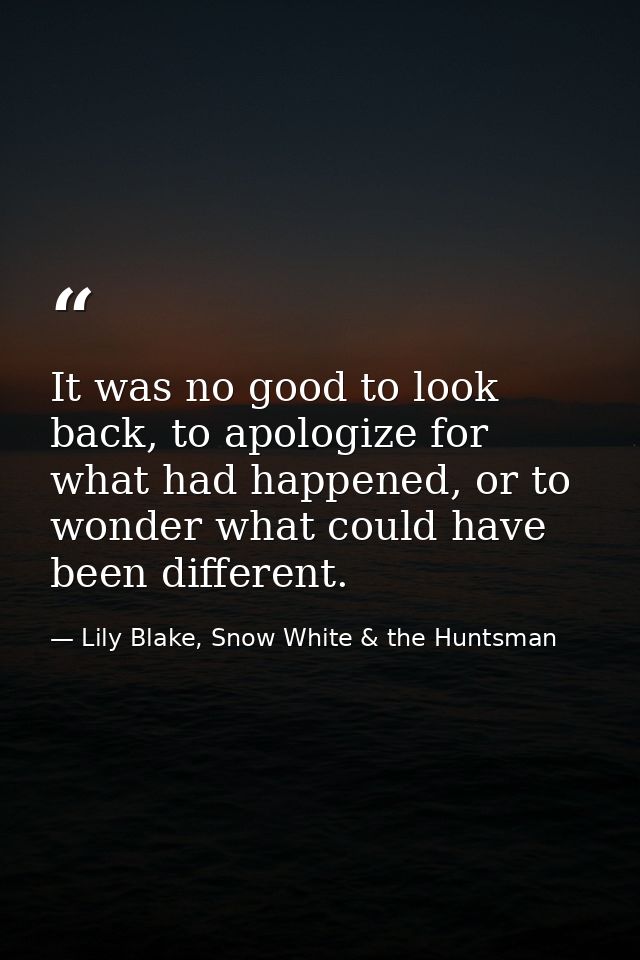 It was no good to look back, to apologize for what had happened, or to wonder what could have been different. — Lily Blake, Snow White & the Huntsman