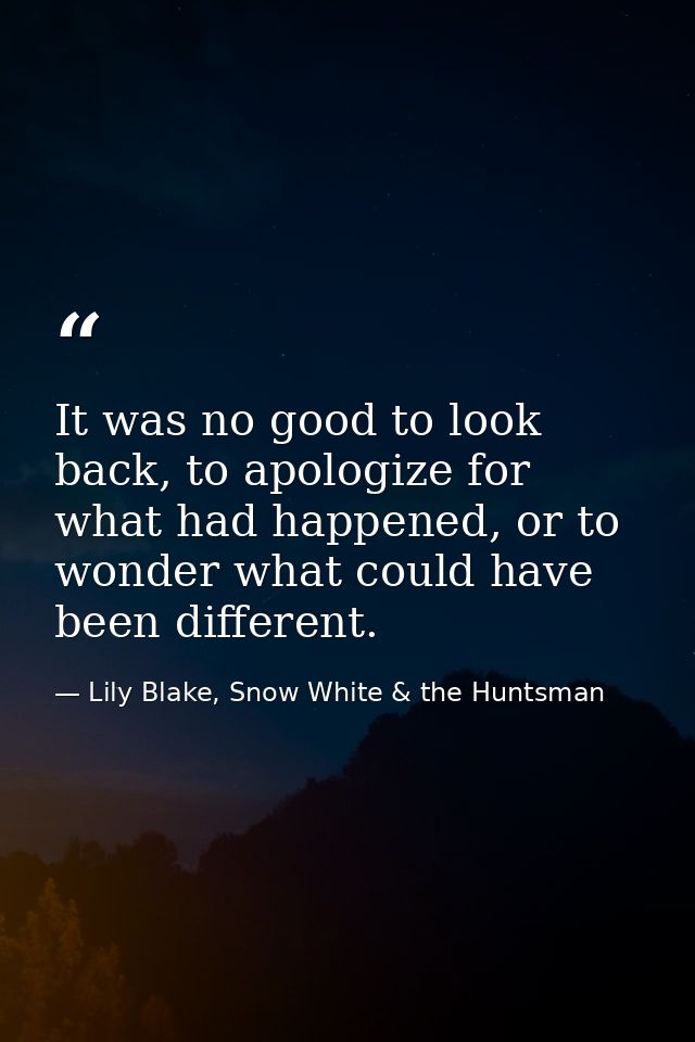 It was no good to look back, to apologize for what had happened, or to wonder what could have been different. — Lily Blake, Snow White & the Huntsman