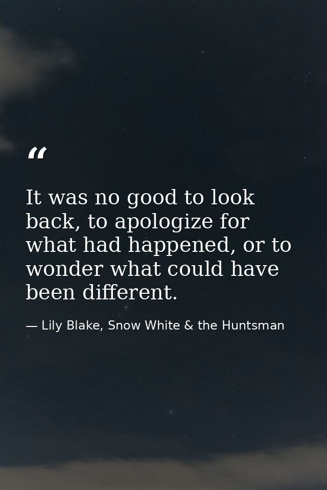 It was no good to look back, to apologize for what had happened, or to wonder what could have been different. — Lily Blake, Snow White & the Huntsman