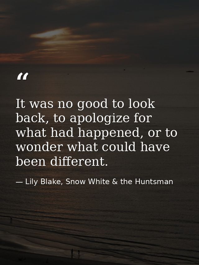 It was no good to look back, to apologize for what had happened, or to wonder what could have been different. — Lily Blake, Snow White & the Huntsman