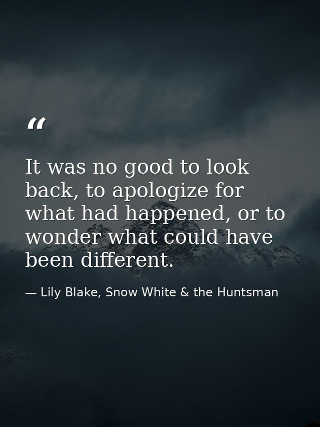 It was no good to look back, to apologize for what had happened, or to wonder what could have been different. — Lily Blake, Snow White & the Huntsman