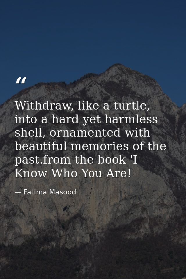 Withdraw, like a turtle, into a hard yet harmless shell, ornamented with beautiful memories of the past.from the book 'I — Fatima Masood