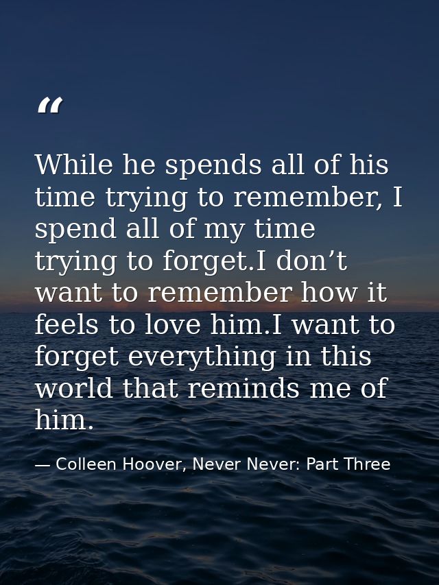 While he spends all of his time trying to remember, I spend all of my time trying to forget.I don’t want to remember how — Colleen Hoover, Never Never: Part Three