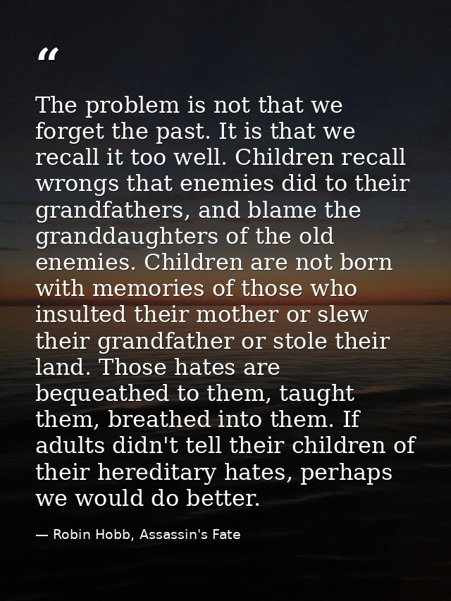 The problem is not that we forget the past. It is that we recall it too well. Children recall wrongs that enemies did to — Robin Hobb, Assassin's Fate