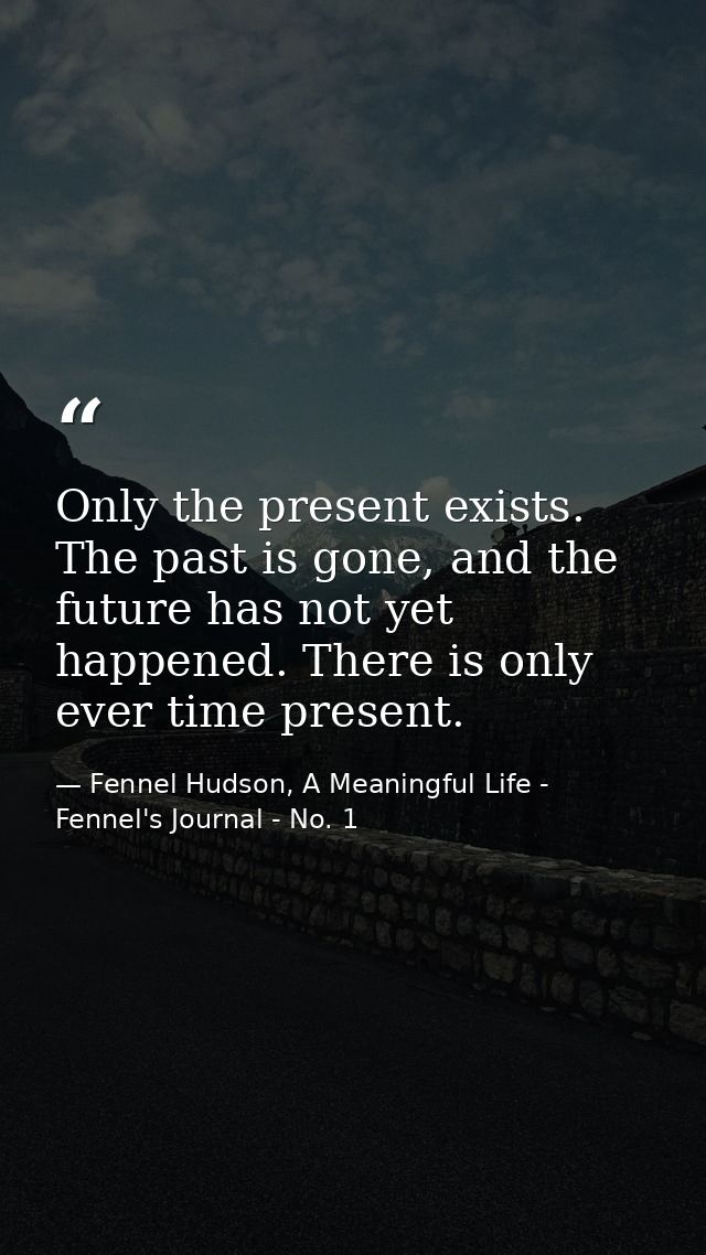 Only the present exists. The past is gone, and the future has not yet happened. There is only ever time present. — Fennel Hudson, A Meaningful Life - Fennel's Journal - No. 1