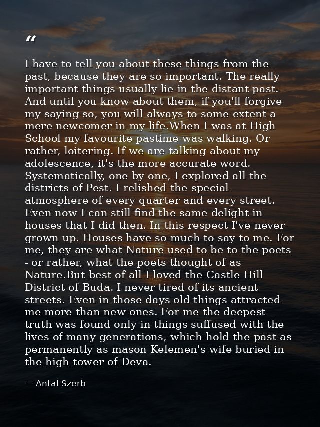 I have to tell you about these things from the past, because they are so important. The really important things usually  — Antal Szerb