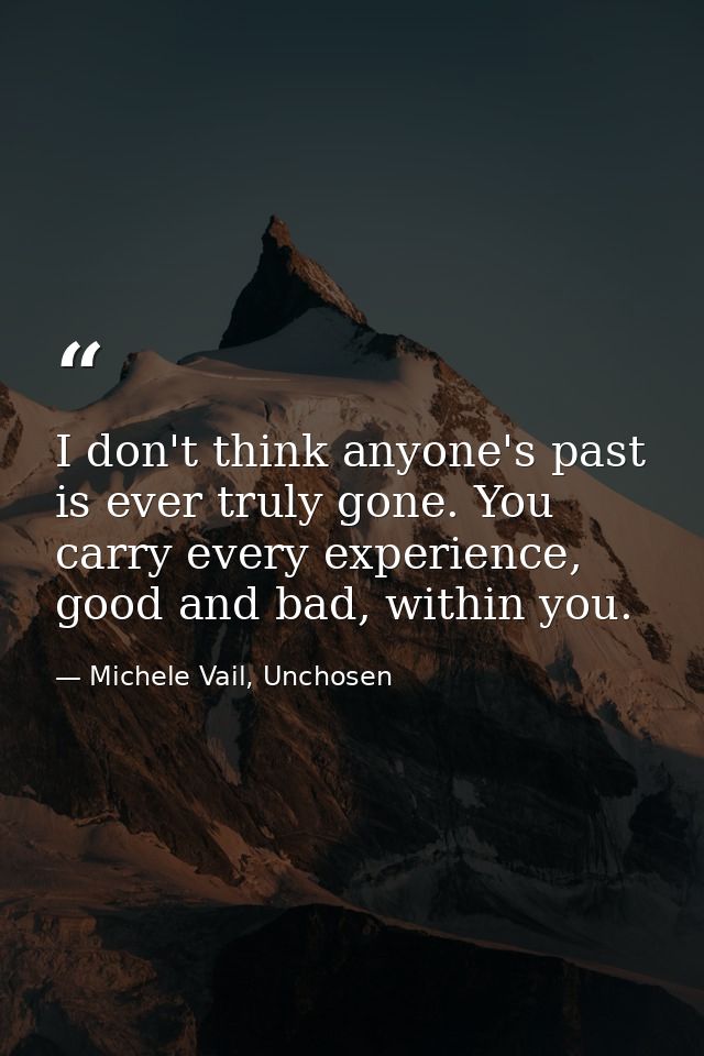 I don't think anyone's past is ever truly gone. You carry every experience, good and bad, within you. — Michele Vail, Unchosen
