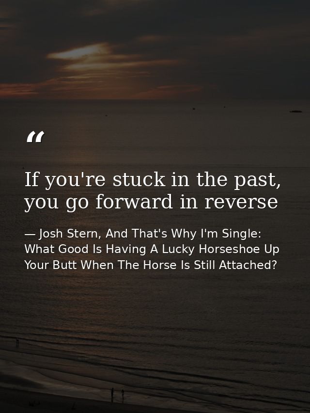 If you're stuck in the past, you go forward in reverse — Josh Stern, And That's Why I'm Single: What Good Is Having A Lucky Horseshoe Up Your Butt When The Horse Is Still Attached?