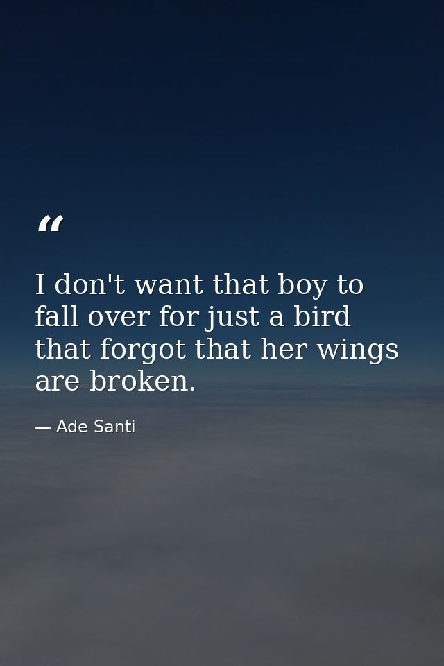 I don't want that boy to fall over for just a bird that forgot that her wings are broken. — Ade Santi