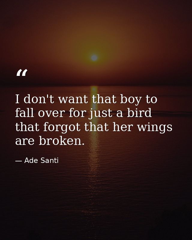 I don't want that boy to fall over for just a bird that forgot that her wings are broken. — Ade Santi