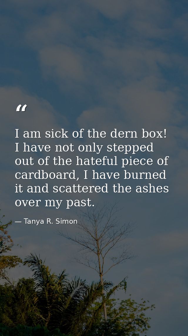 I am sick of the dern box! I have not only stepped out of the hateful piece of cardboard, I have burned it and scattered — Tanya R. Simon