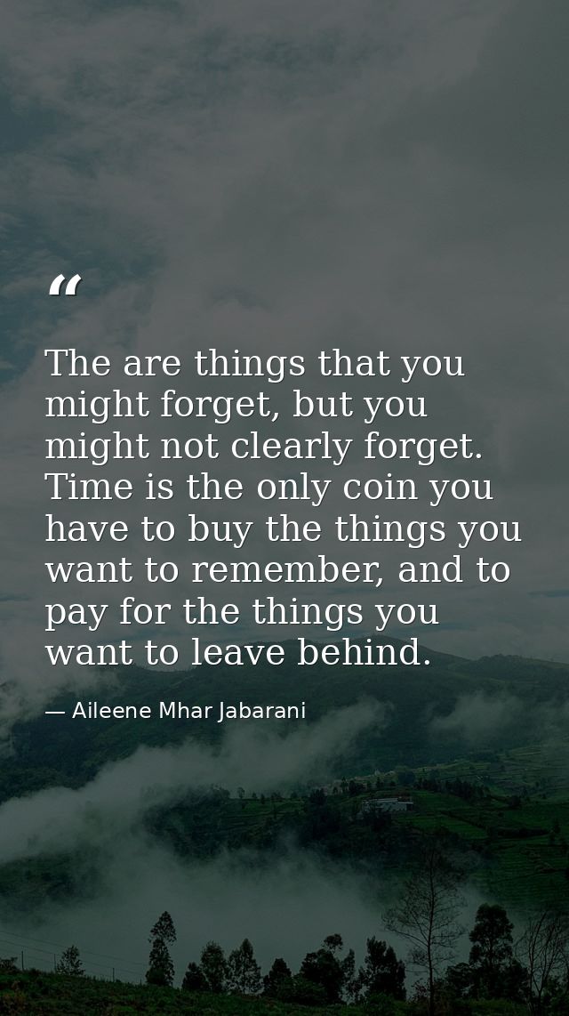 The are things that you might forget, but you might not clearly forget. Time is the only coin you have to buy the things — Aileene Mhar Jabarani