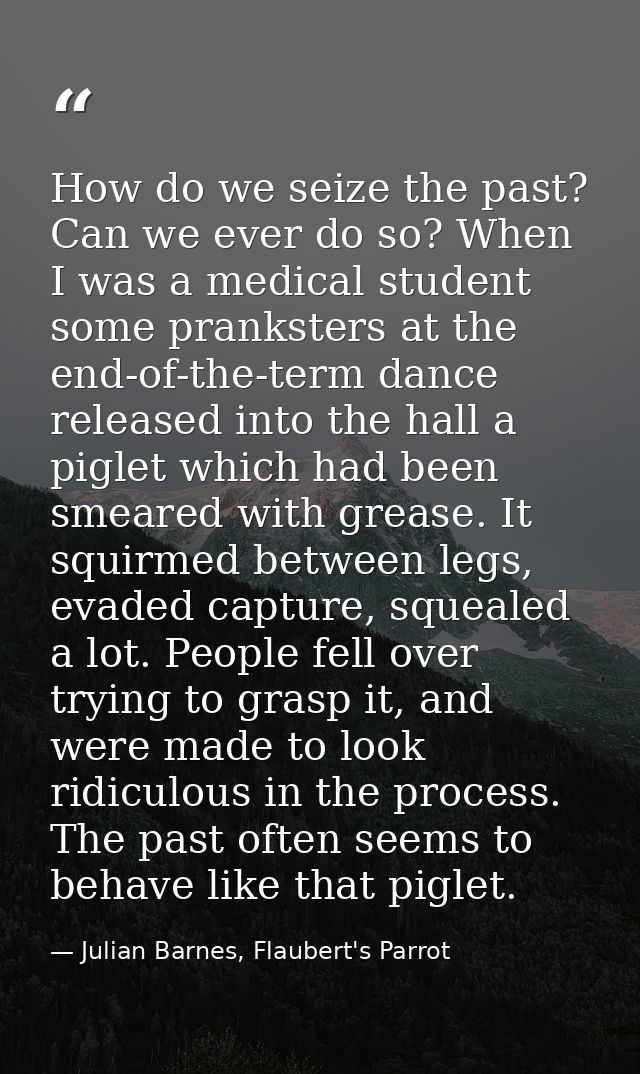 How do we seize the past? Can we ever do so? When I was a medical student some pranksters at the end-of-the-term dance r — Julian Barnes, Flaubert's Parrot