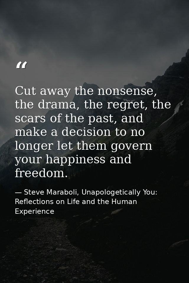Cut away the nonsense, the drama, the regret, the scars of the past, and make a decision to no longer let them govern yo — Steve Maraboli, Unapologetically You: Reflections on Life and the Human Experience