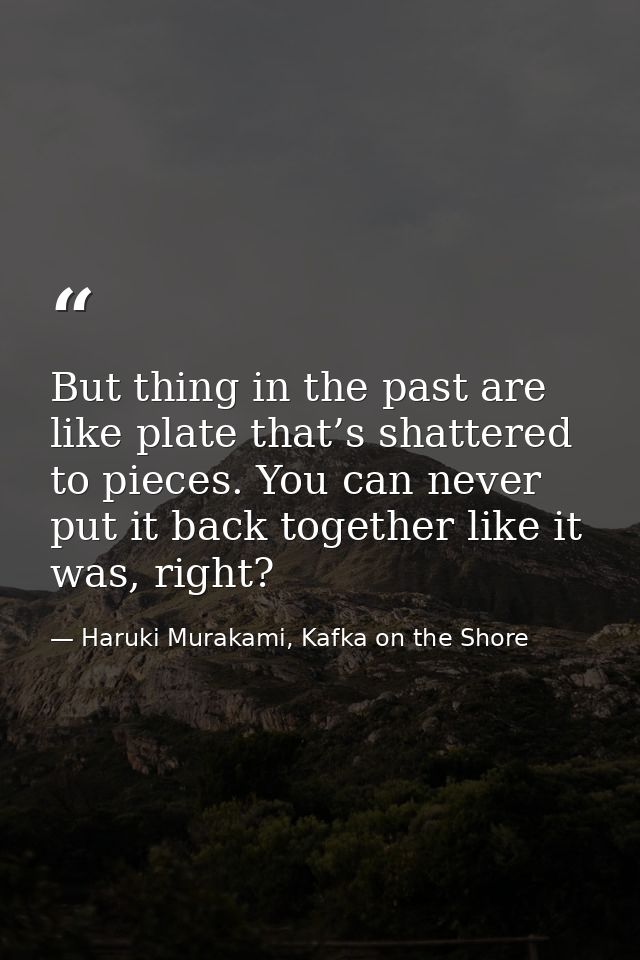 But thing in the past are like plate that’s shattered to pieces. You can never put it back together like it was, right? — Haruki Murakami, Kafka on the Shore