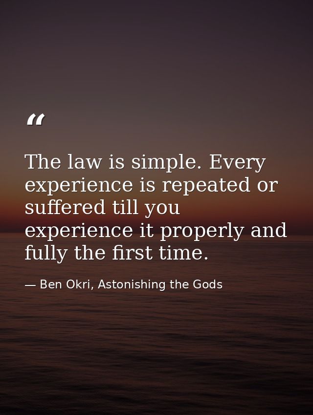 The law is simple. Every experience is repeated or suffered till you experience it properly and fully the first time. — Ben Okri, Astonishing the Gods