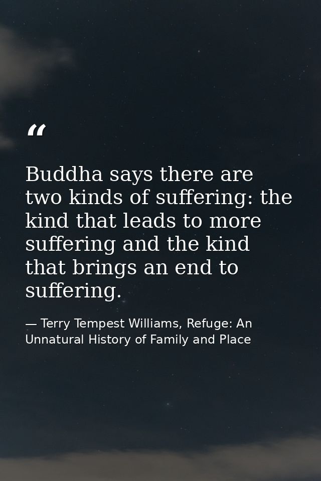 Buddha says there are two kinds of suffering: the kind that leads to more suffering and the kind that brings an end to s — Terry Tempest Williams, Refuge: An Unnatural History of Family and Place