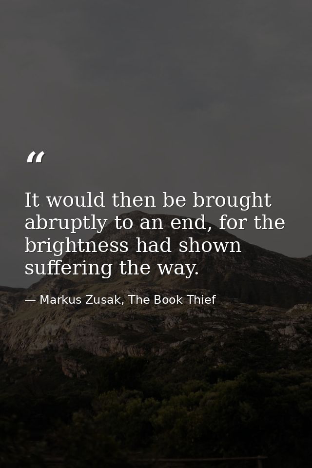 It would then be brought abruptly to an end, for the brightness had shown suffering the way. — Markus Zusak, The Book Thief