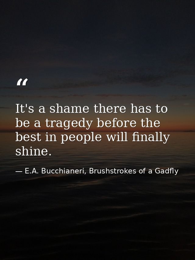 It's a shame there has to be a tragedy before the best in people will finally shine. — E.A. Bucchianeri, Brushstrokes of a Gadfly