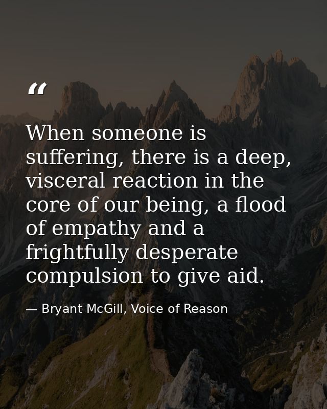 When someone is suffering, there is a deep, visceral reaction in the core of our being, a flood of empathy and a frightf — Bryant McGill, Voice of Reason