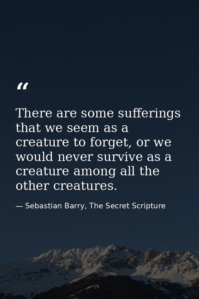 There are some sufferings that we seem as a creature to forget, or we would never survive as a creature among all the ot — Sebastian Barry, The Secret Scripture