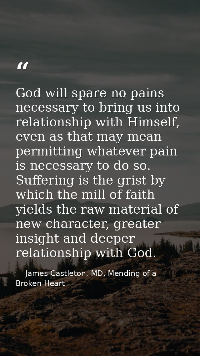 God will spare no pains necessary to bring us into relationship with Himself, even as that may mean permitting whatever  — James Castleton, MD, Mending of a Broken Heart