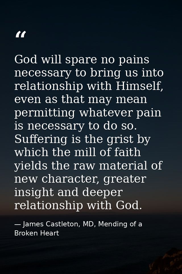 God will spare no pains necessary to bring us into relationship with Himself, even as that may mean permitting whatever  — James Castleton, MD, Mending of a Broken Heart