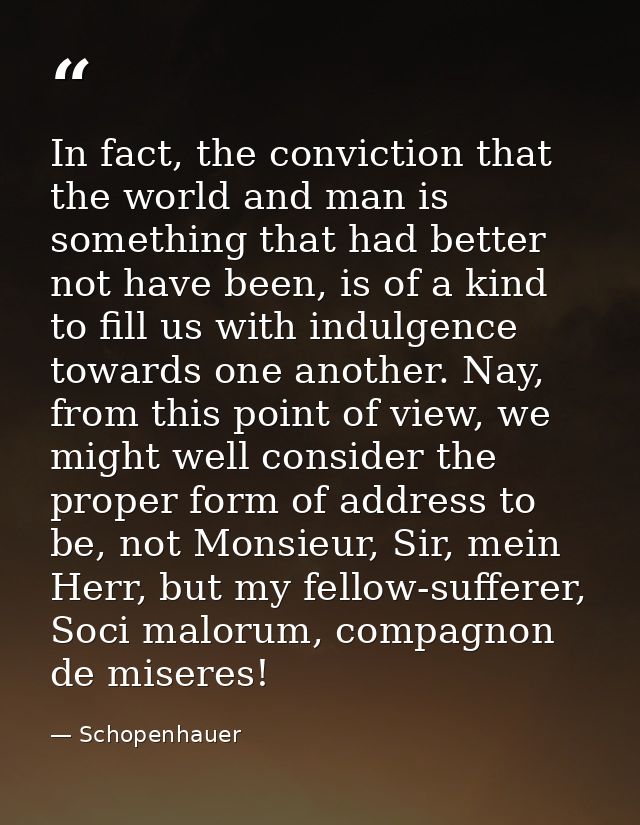 In fact, the conviction that the world and man is something that had better not have been, is of a kind to fill us with  — Schopenhauer