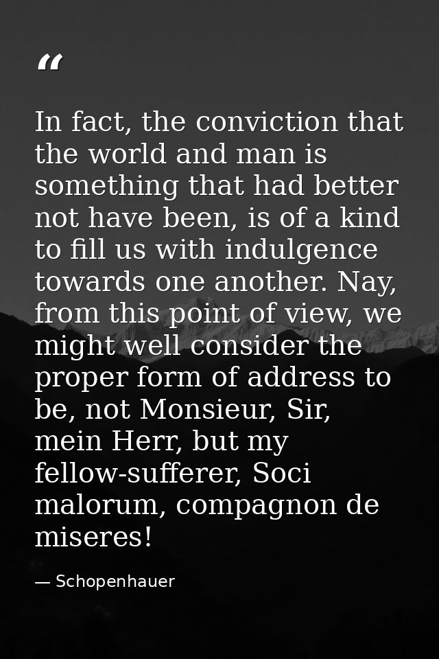 In fact, the conviction that the world and man is something that had better not have been, is of a kind to fill us with  — Schopenhauer