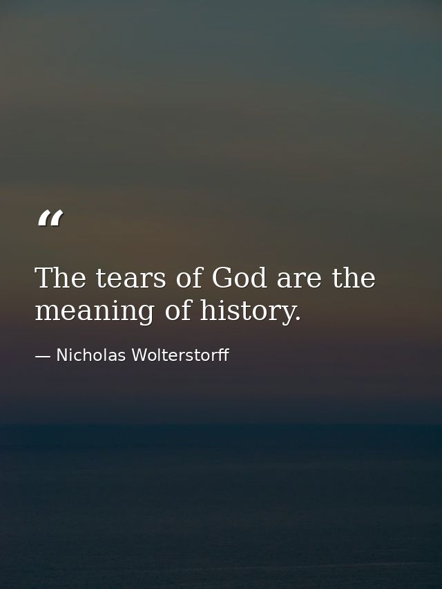 The tears of God are the meaning of history. — Nicholas Wolterstorff