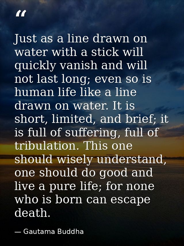 Just as a line drawn on water with a stick will quickly vanish and will not last long; even so is human life like a line — Gautama Buddha