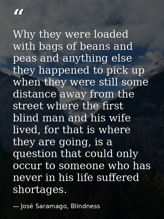 Why they were loaded with bags of beans and peas and anything else they happened to pick up when they were still some di — José Saramago, Blindness