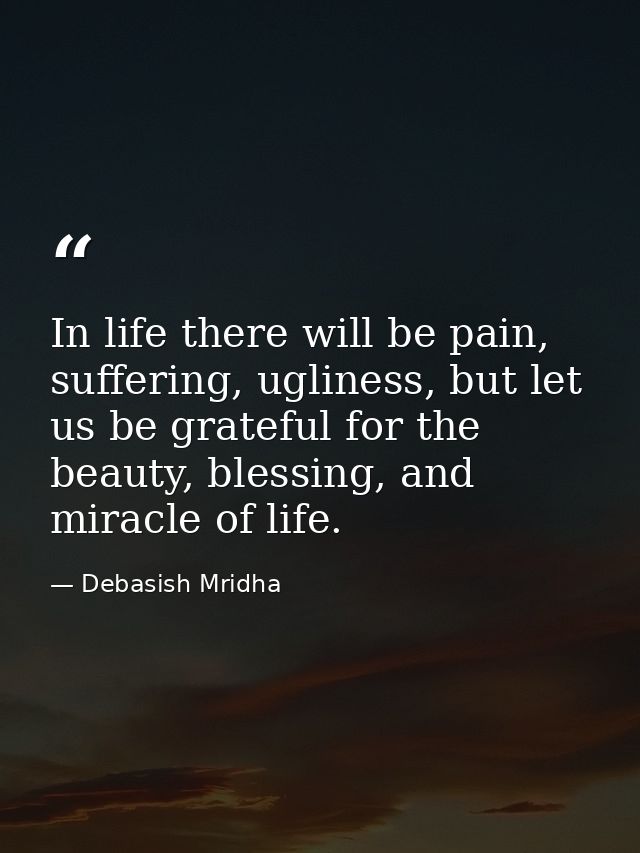 In life there will be pain, suffering, ugliness, but let us be grateful for the beauty, blessing, and miracle of life. — Debasish Mridha