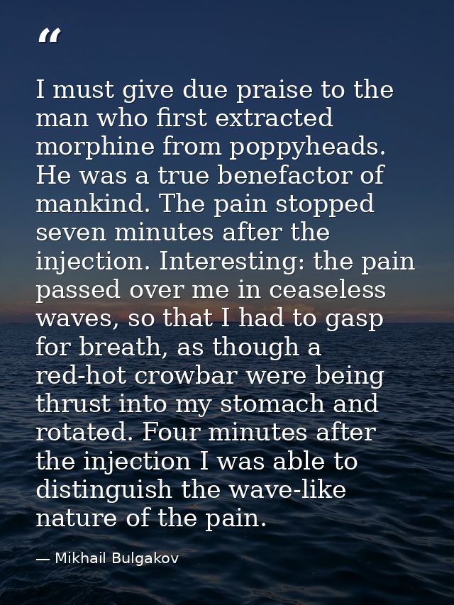 I must give due praise to the man who first extracted morphine from poppyheads. He was a true benefactor of mankind. The — Mikhail Bulgakov