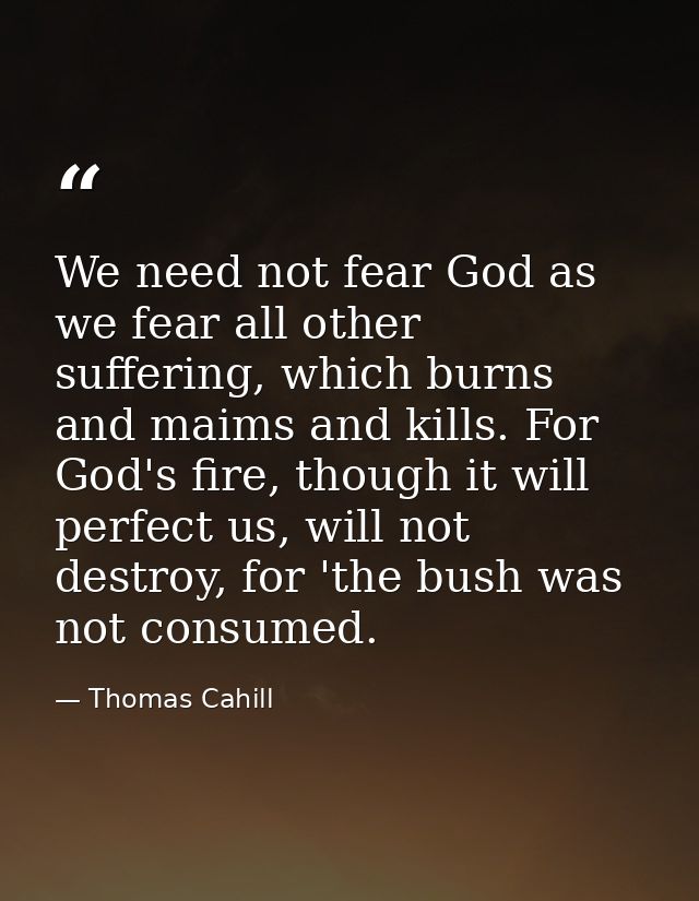 We need not fear God as we fear all other suffering, which burns and maims and kills. For God's fire, though it will per — Thomas Cahill
