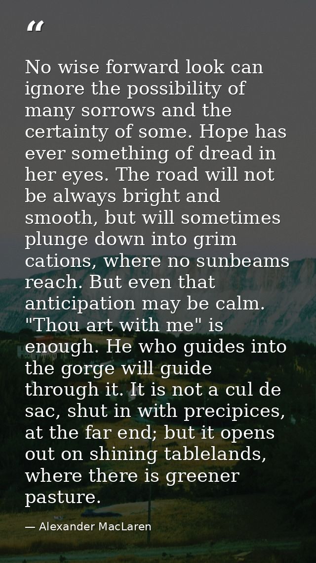 No wise forward look can ignore the possibility of many sorrows and the certainty of some. Hope has ever something of dr — Alexander MacLaren
