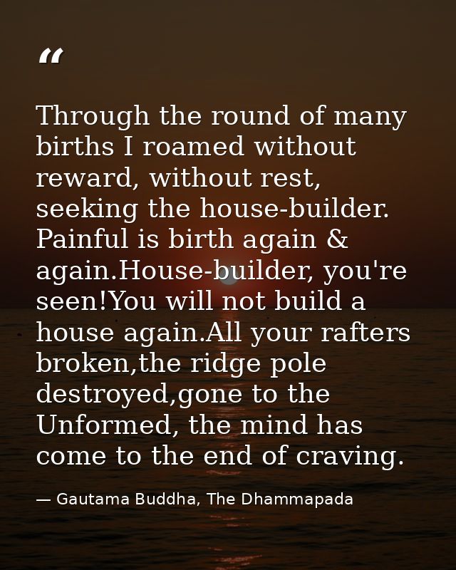 Through the round of many births I roamed without reward, without rest, seeking the house-builder. Painful is birth agai — Gautama Buddha, The Dhammapada