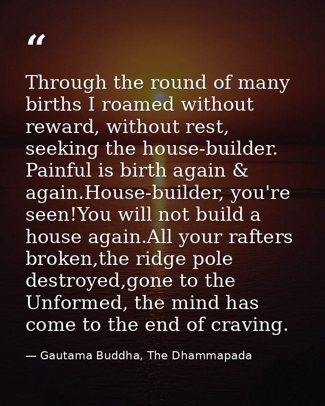 Through the round of many births I roamed without reward, without rest, seeking the house-builder. Painful is birth agai — Gautama Buddha, The Dhammapada