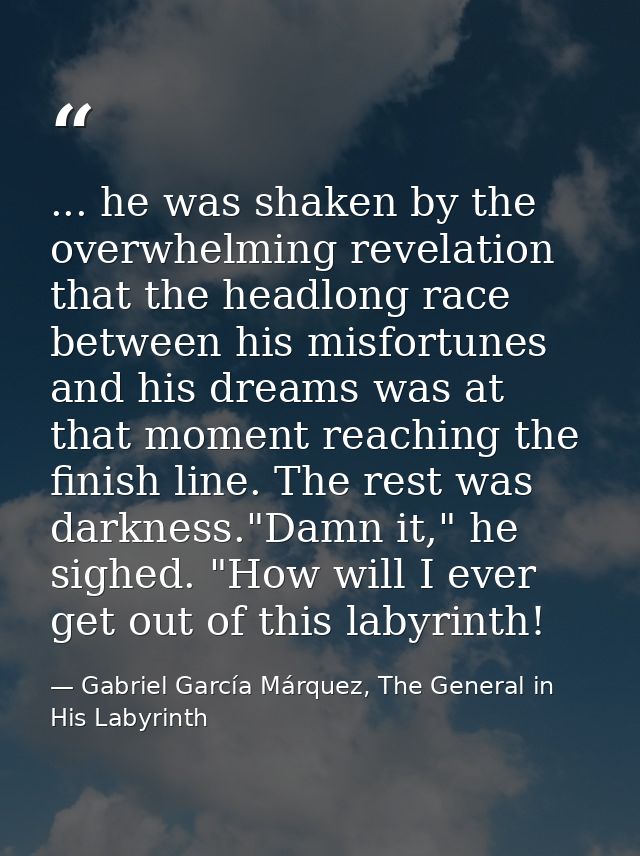 ... he was shaken by the overwhelming revelation that the headlong race between his misfortunes and his dreams was at th — Gabriel García Márquez, The General in His Labyrinth