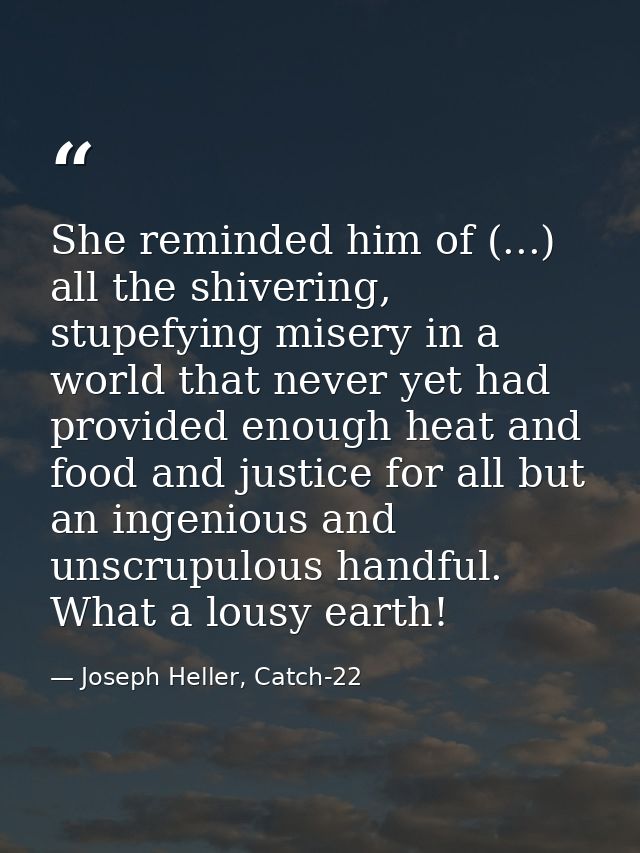 She reminded him of (...) all the shivering, stupefying misery in a world that never yet had provided enough heat and fo — Joseph Heller, Catch-22
